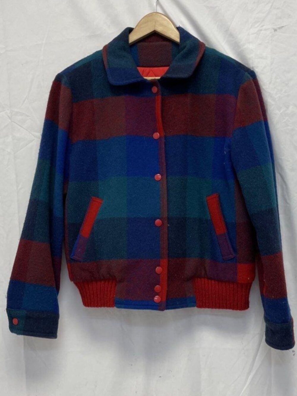 Vintage Pendleton Plaid Flannel Bomber Jacket Thinsulate Insulated Red Blue M S